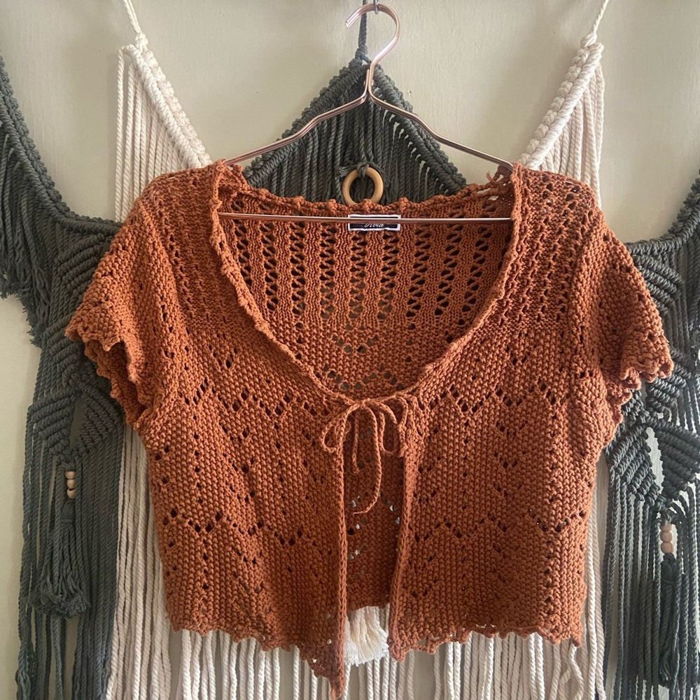 Vintage Orangish Brown Crochet Shrug